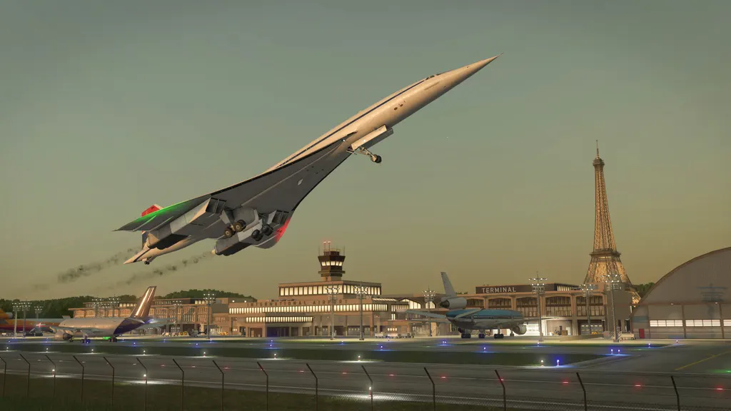 Concorde a descolar de um aeroporto com a Torre Eiffel ao fundo